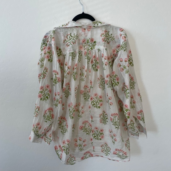 Arianna Floral Flower Oversized Collared Hipster Boho Vaca Beach Hip Blouse - Picture 8 of 10